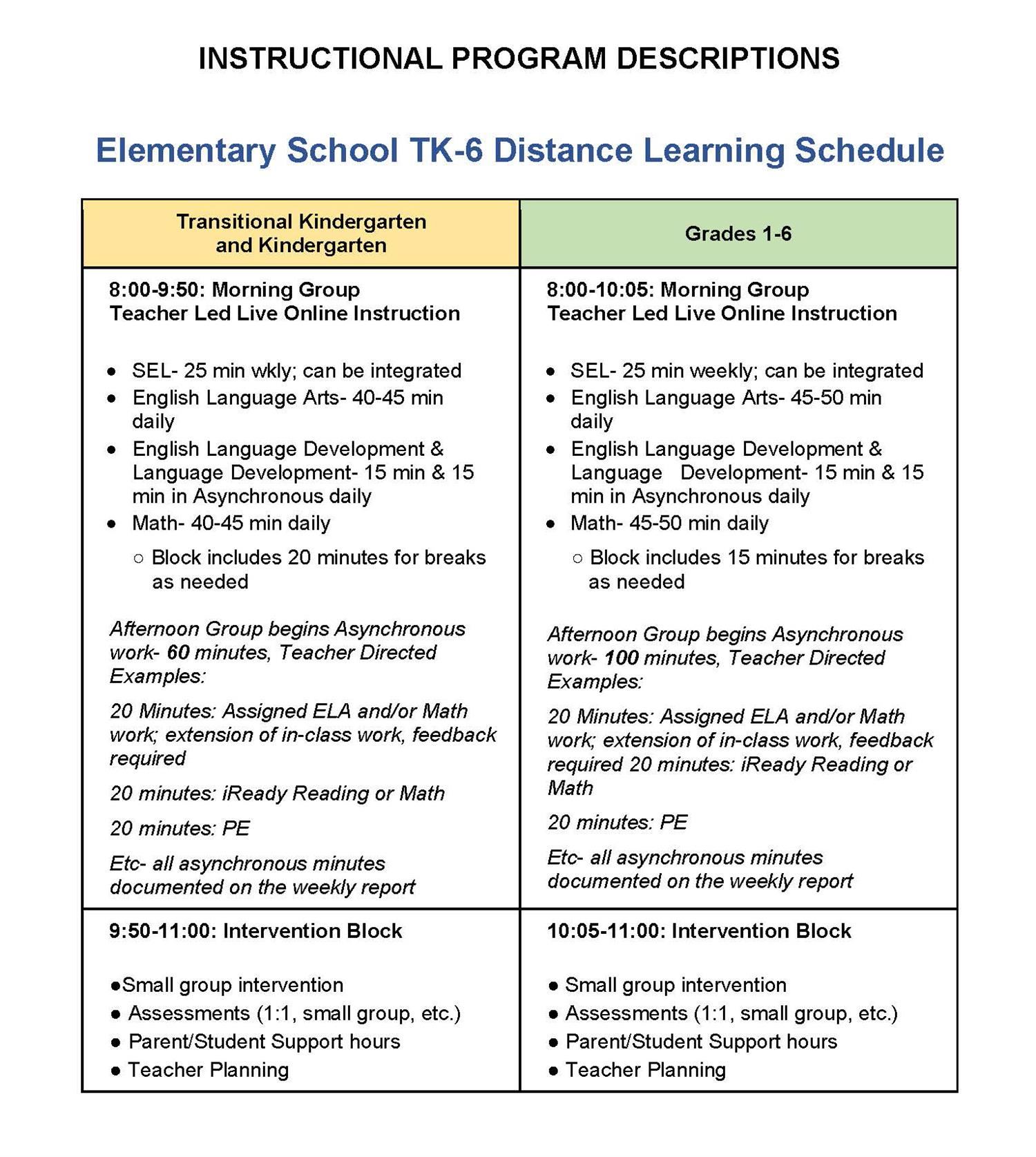 TK-6 Distance Learning Schedule Page 1 